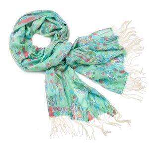 Lilly Pulitzer Balloon Pop Green Scarf Silk Cashmere Tassel Murfee Birthday